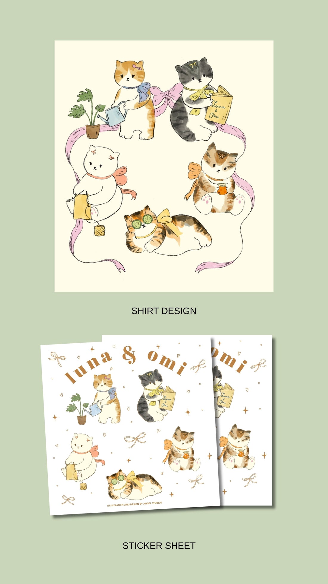 Luna & Omi Shirt and Sticker Sheet Design