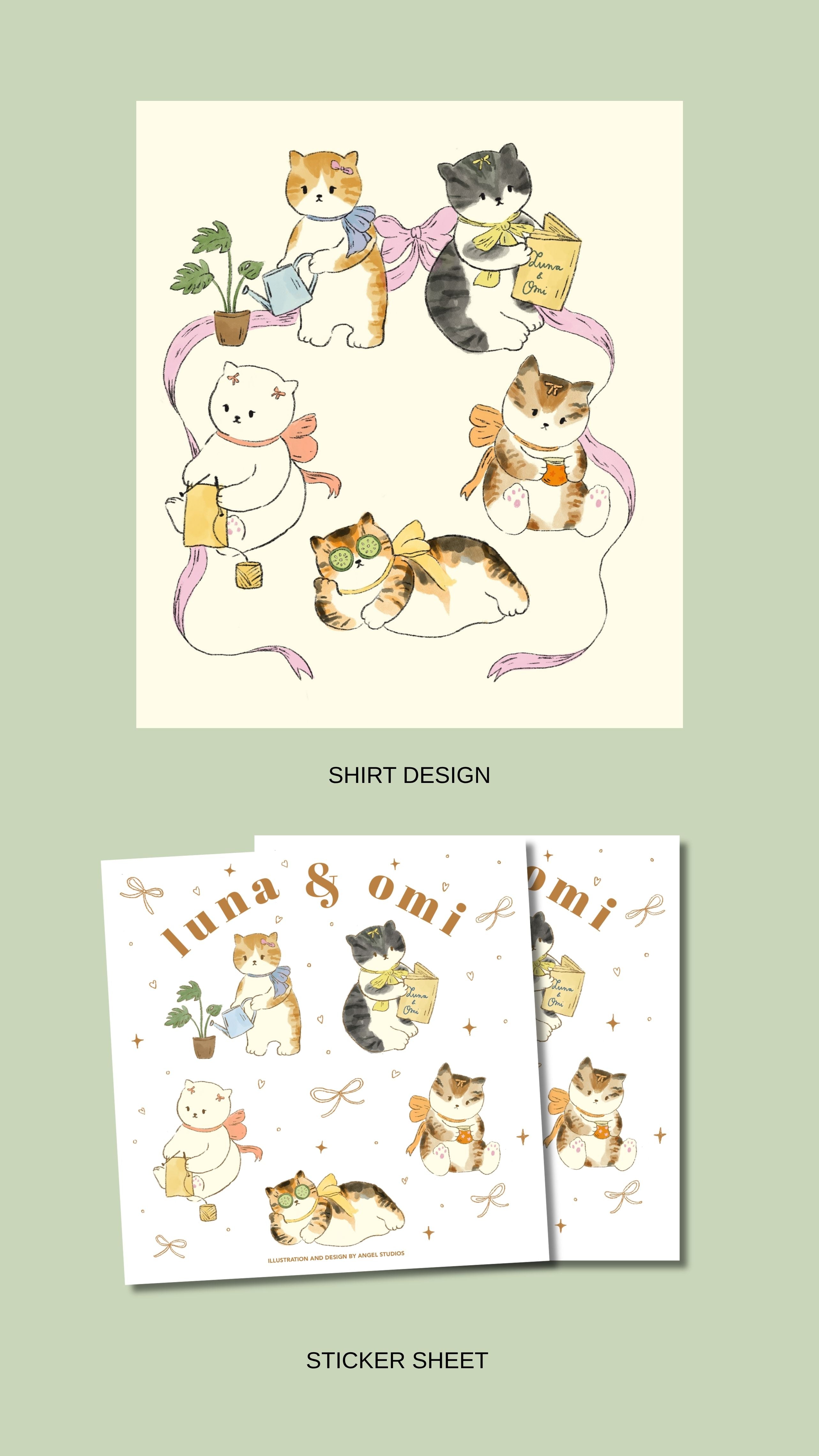 Luna & Omi Shirt and Sticker Sheet Design